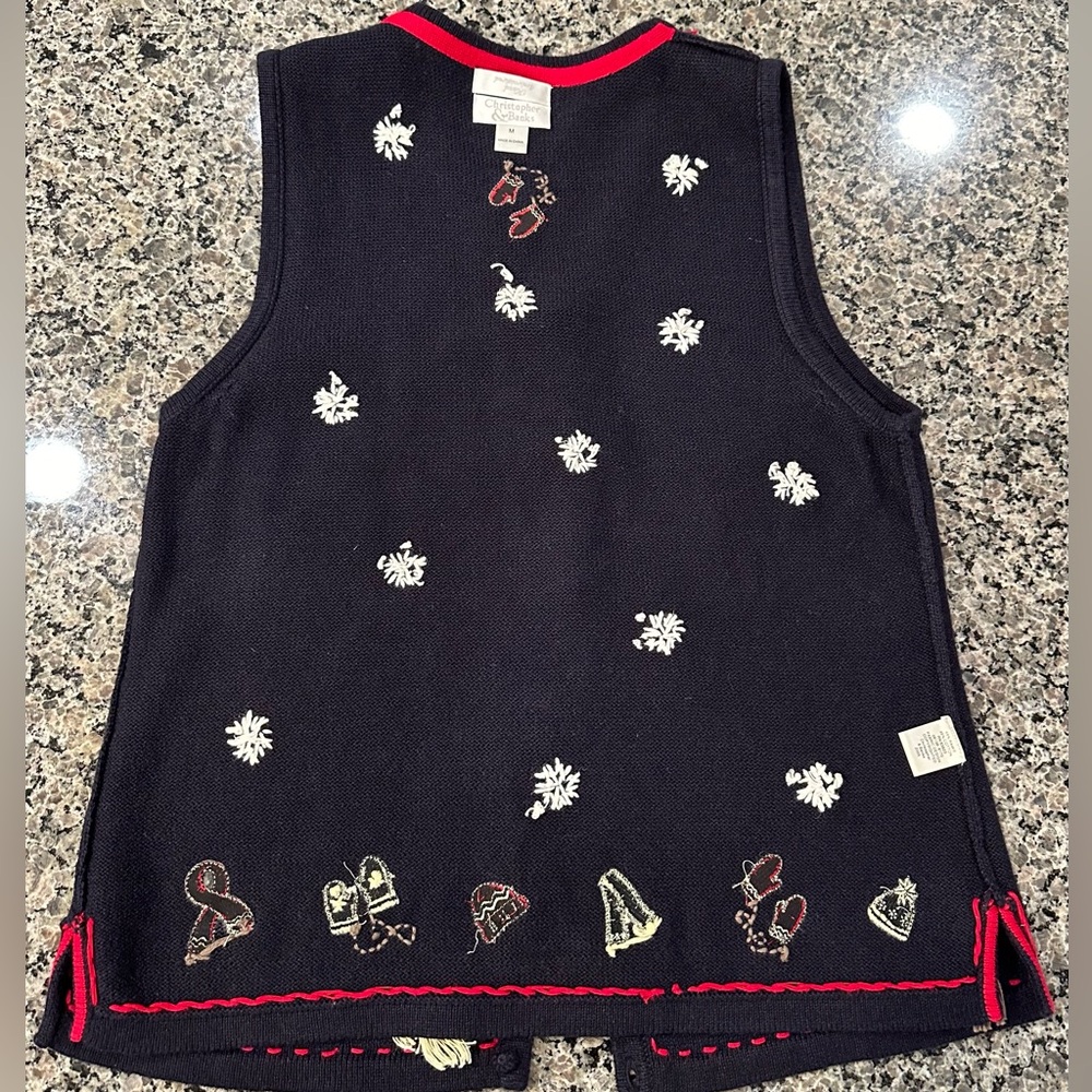 🎄VTG Christopher & Banks Hand Embroidered Christmas Knit Sweater Vest Size Med - Picture 15 of 16